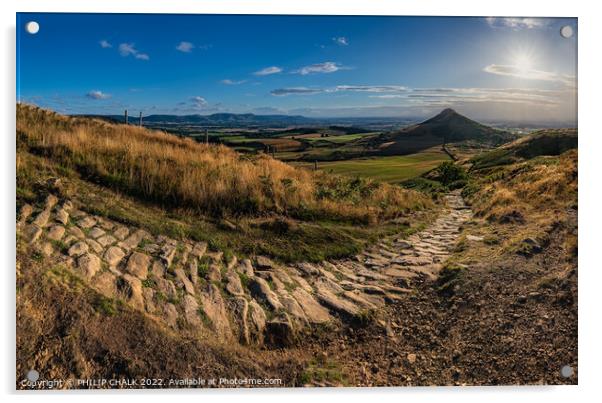 Roseberry topping sunset 806 Acrylic by PHILIP CHALK