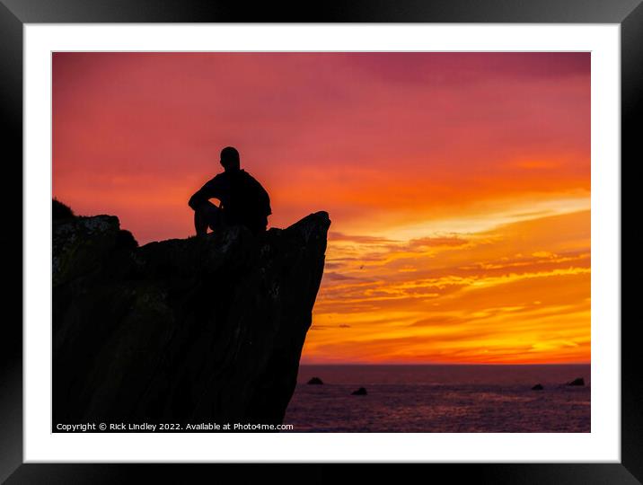 Sunset Silhouette Framed Mounted Print by Rick Lindley
