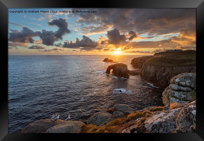 Lands End sunset with seabirds Framed Print by Graham Moore