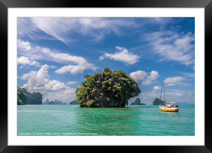 Yacht in Phang Nga Bay, Phuket, Thailand Framed Mounted Print by Kevin Hellon