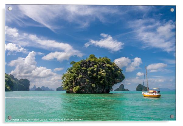 Yacht in Phang Nga Bay, Phuket, Thailand Acrylic by Kevin Hellon