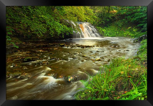 Hamsterley forest waterfall Framed Print by Kevin Winter