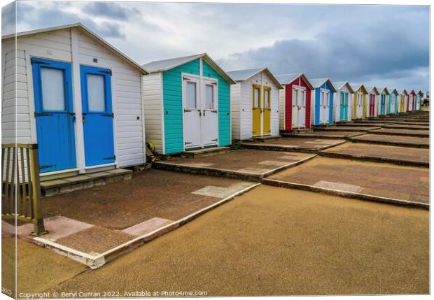 Colourful Cornish Beach Huts Bude Canvas Print by Beryl Curran