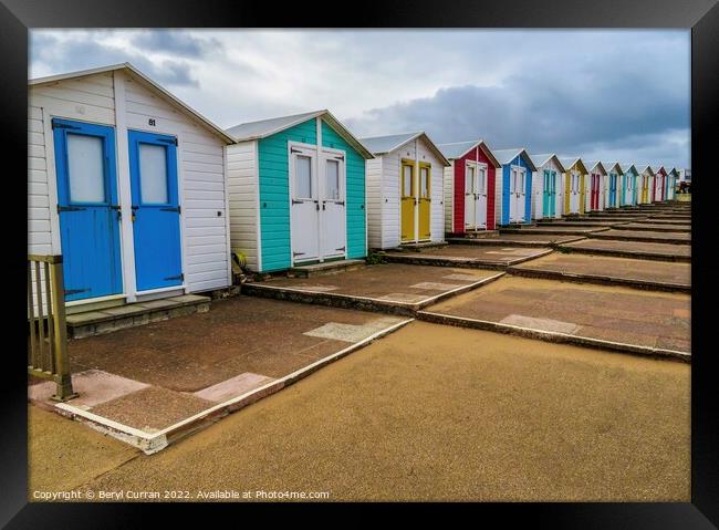 Colourful Cornish Beach Huts Bude Framed Print by Beryl Curran