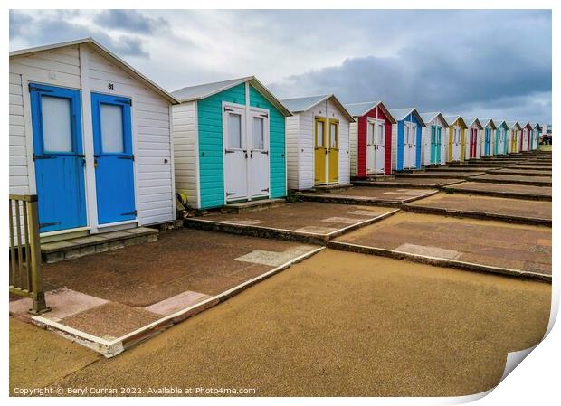 Colourful Cornish Beach Huts Bude Print by Beryl Curran