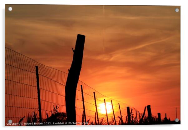 Outdoor sunset with Sun and fence silhouette Acrylic by Robert Brozek