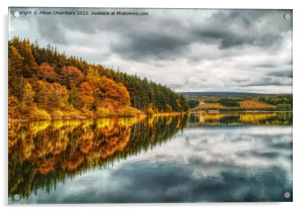 Langsett Reservoir Autumn Acrylic by Alison Chambers