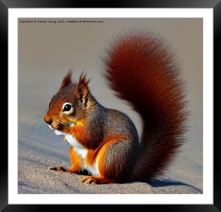 Majestic Red Squirrel Standing on Scottish Beach Framed Mounted Print by Sandy Young