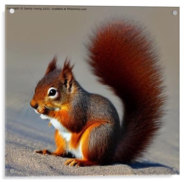 Majestic Red Squirrel Standing on Scottish Beach Acrylic by Sandy Young