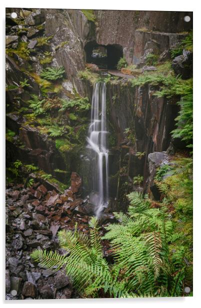 Dinorwig Quarry Waterfalls. Acrylic by Liam Neon