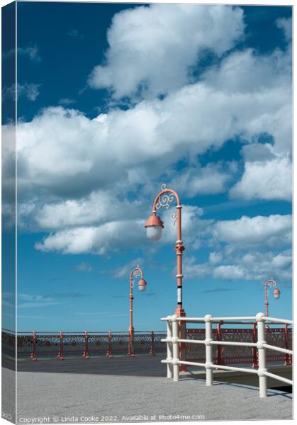 Ornate Lamps on Colwyn Bay Pier Canvas Print by Linda Cooke