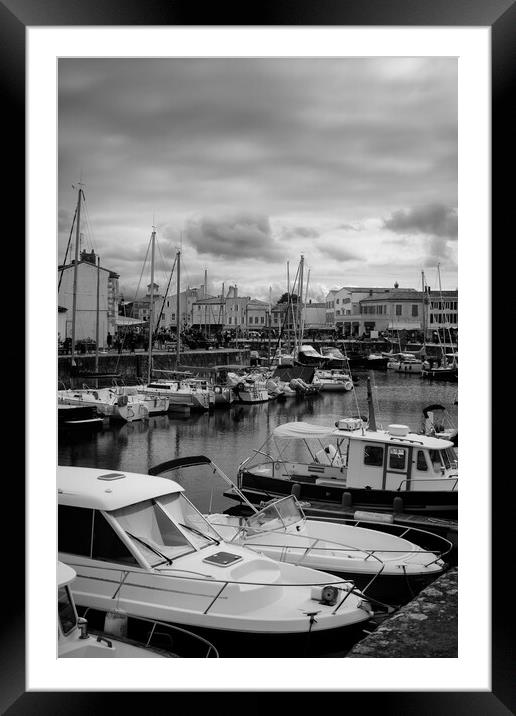 View on the harbor of Saint-Martin-de-Ré in black and white Framed Mounted Print by youri Mahieu
