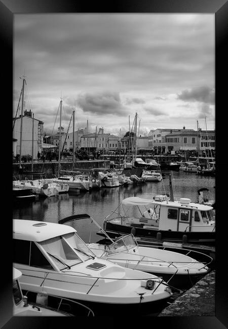 View on the harbor of Saint-Martin-de-Ré in black and white Framed Print by youri Mahieu