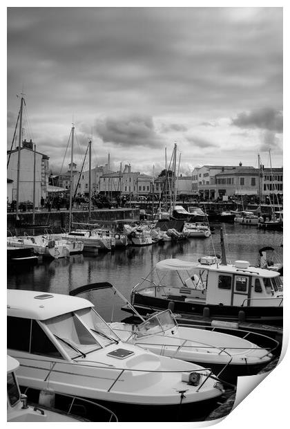 View on the harbor of Saint-Martin-de-Ré in black and white Print by youri Mahieu