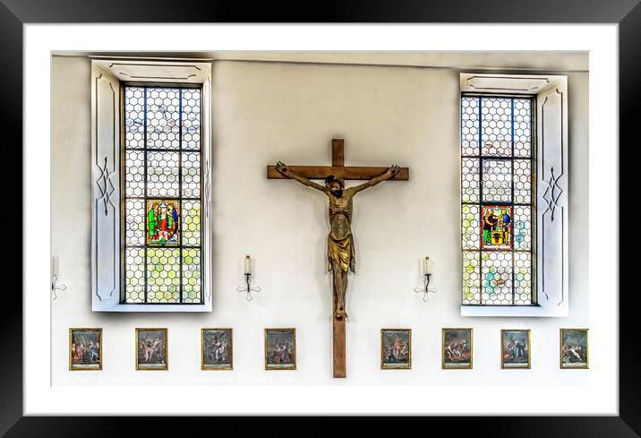 Crrucifix Stained Glass Peter's Chapel Church Basilica Lucerne S Framed Mounted Print by William Perry