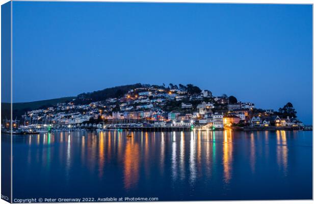 The Kingswear Side Of Dartmouth Harbour At Dusk  Canvas Print by Peter Greenway