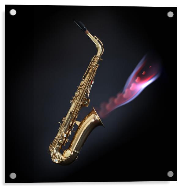 Saxophone with hearts coming out of the bell Acrylic by Simon Bratt LRPS