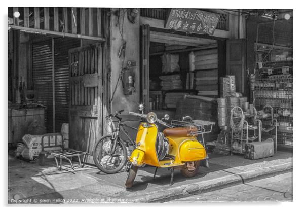 Yellow scooter, Bangkok Acrylic by Kevin Hellon