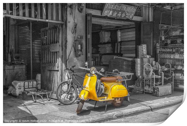 Yellow scooter, Bangkok Print by Kevin Hellon