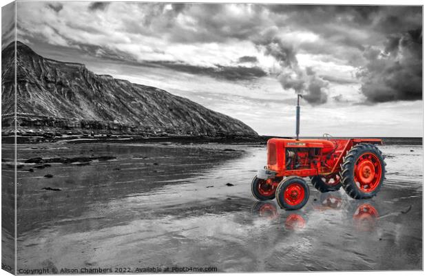 Filey Beach Tractor  Canvas Print by Alison Chambers