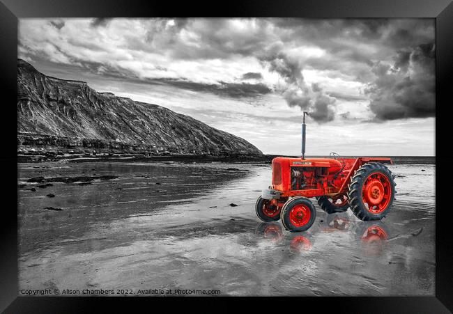 Filey Beach Tractor  Framed Print by Alison Chambers