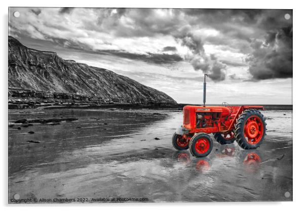Filey Beach Tractor  Acrylic by Alison Chambers