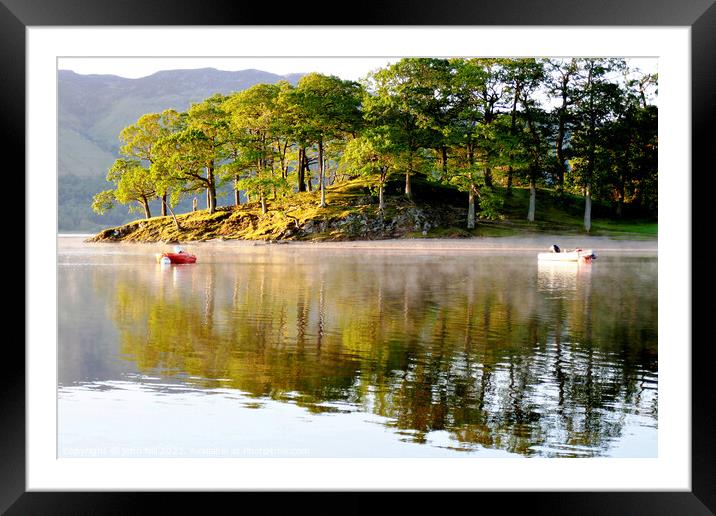 Morning reflections Derwentwater Cumbria Framed Mounted Print by john hill