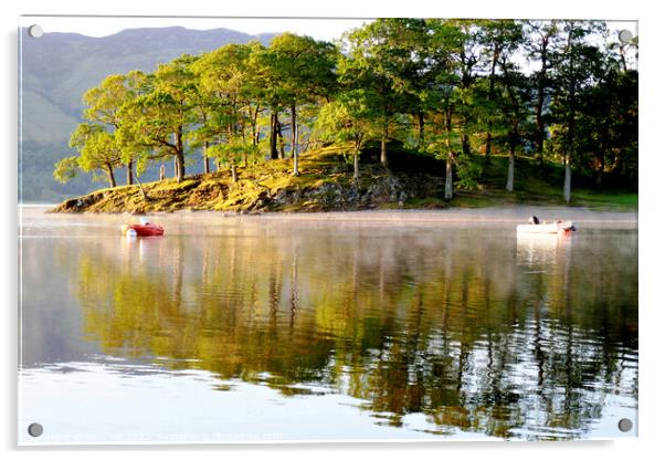 Morning reflections Derwentwater Cumbria Acrylic by john hill