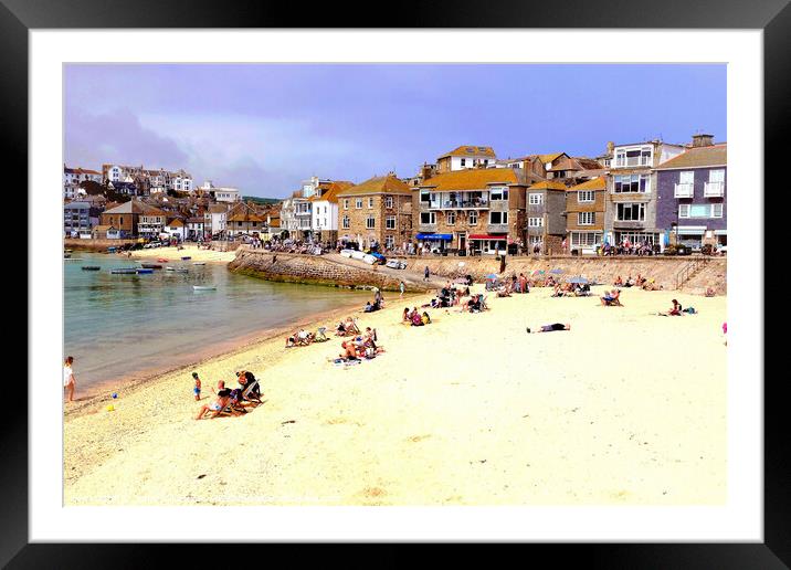 Warf road and harbor beaches, St. Ives, Cornwall, UK. Framed Mounted Print by john hill
