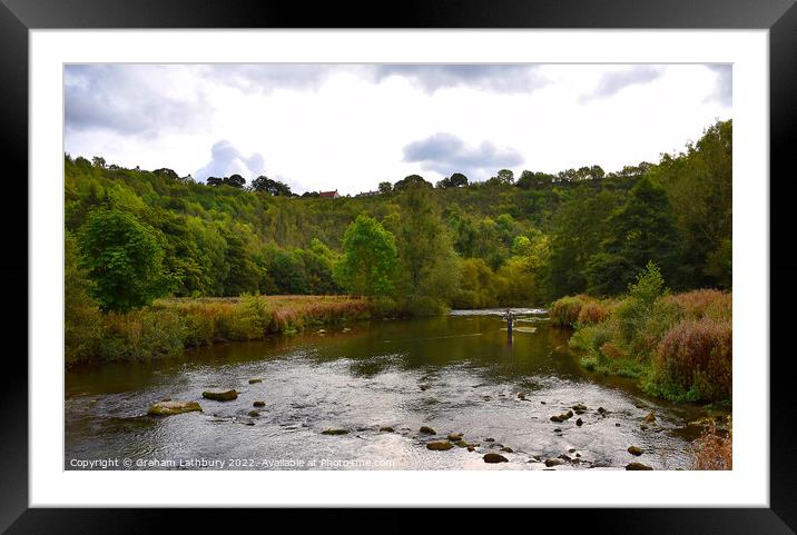 Fly Fishing in the River Wye Framed Mounted Print by Graham Lathbury