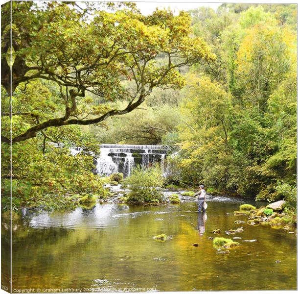 Fly Fishing in the River Wye Canvas Print by Graham Lathbury