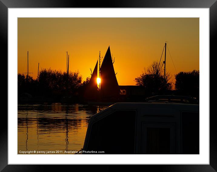 boating sunset Framed Mounted Print by penny james