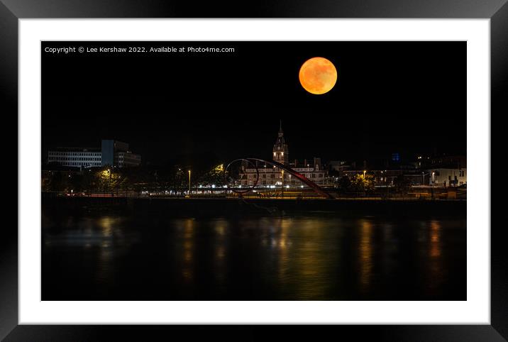 "Moonlit Serenity at Newport City Riverfront" Framed Mounted Print by Lee Kershaw
