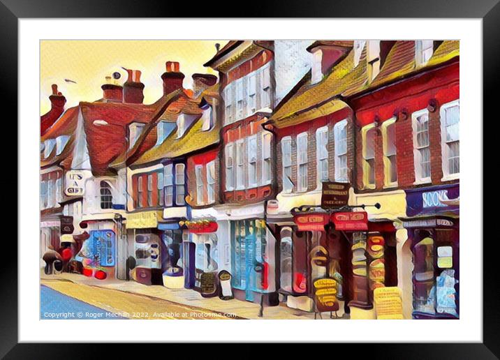 Colourful High Street Shops in Blandford Forum Framed Mounted Print by Roger Mechan