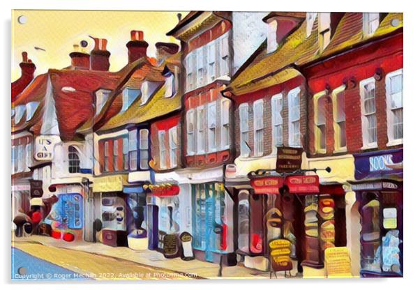 Colourful High Street Shops in Blandford Forum Acrylic by Roger Mechan