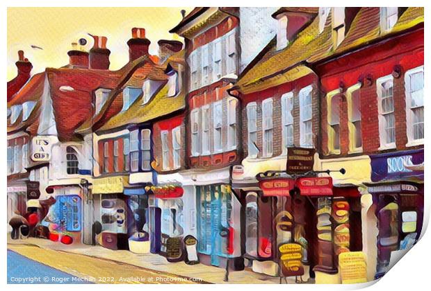 Colourful High Street Shops in Blandford Forum Print by Roger Mechan
