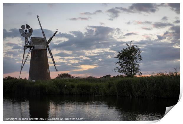 Windmill at Sunset Print by John Barratt