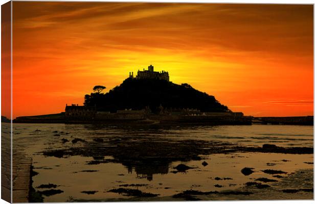 Sunset, st michael's mount cornwall Canvas Print by kathy white