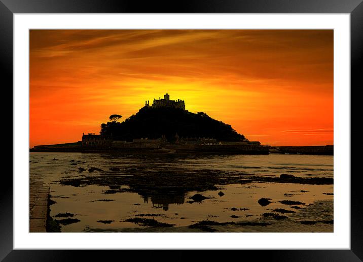 Sunset, st michael's mount cornwall Framed Mounted Print by kathy white