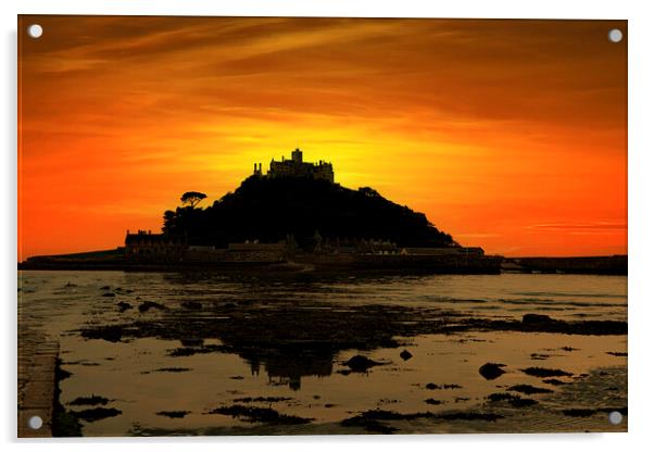 Sunset, st michael's mount cornwall Acrylic by kathy white