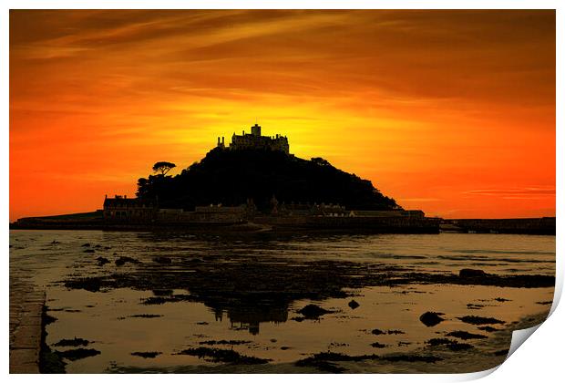 Sunset, st michael's mount cornwall Print by kathy white