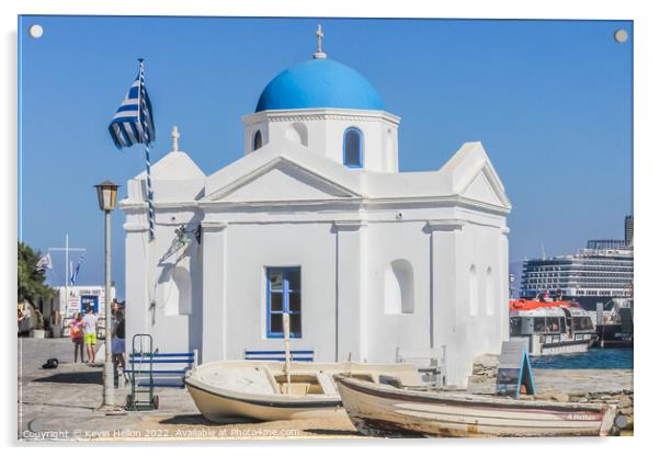 Church on the harbour, Chora, Mykonos, Greece Acrylic by Kevin Hellon