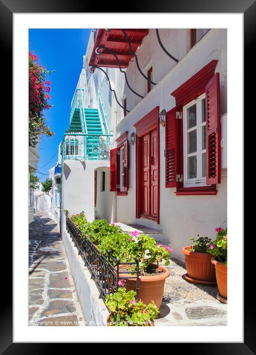 Typical house in Chora, Mykonos, Greece Framed Mounted Print by Kevin Hellon
