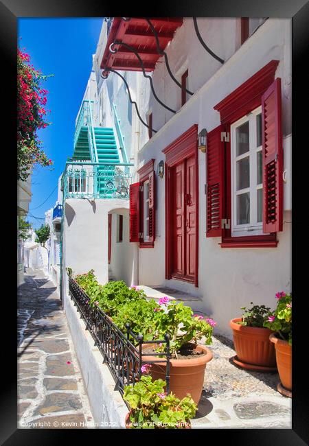 Typical house in Chora, Mykonos, Greece Framed Print by Kevin Hellon