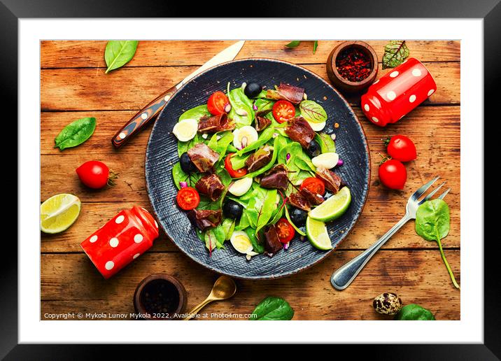 Spring salad with meat. Framed Mounted Print by Mykola Lunov Mykola