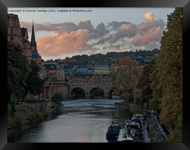 Moody Autumn sunset over Pulteney Bridge in Bath Framed Print by Duncan Savidge