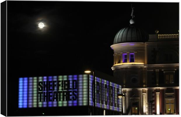 Moon over Sheffield Theatres  Canvas Print by Kazim yildirimli