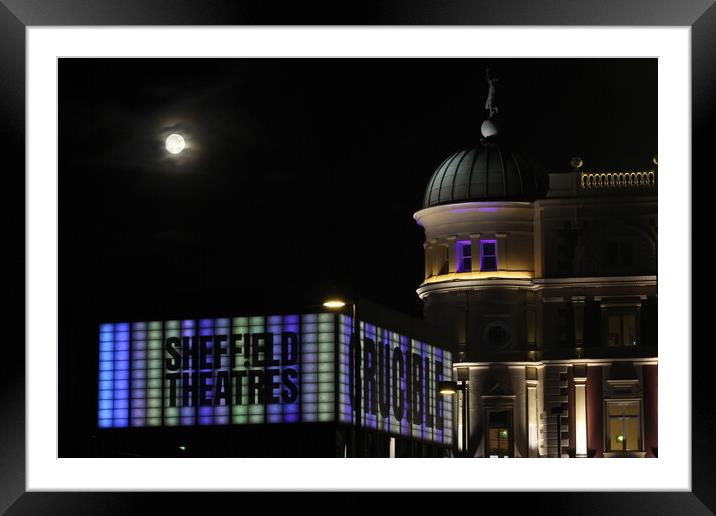 Moon over Sheffield Theatres  Framed Mounted Print by Kazim yildirimli