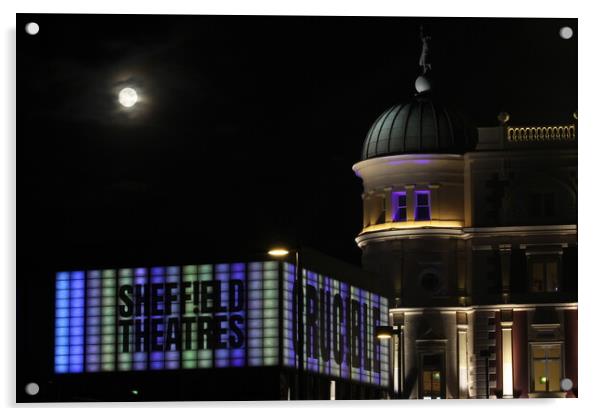 Moon over Sheffield Theatres  Acrylic by Kazim yildirimli