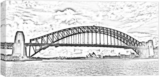 Pencil drawing of Sydney harbour bridge Canvas Print by Allan Durward Photography
